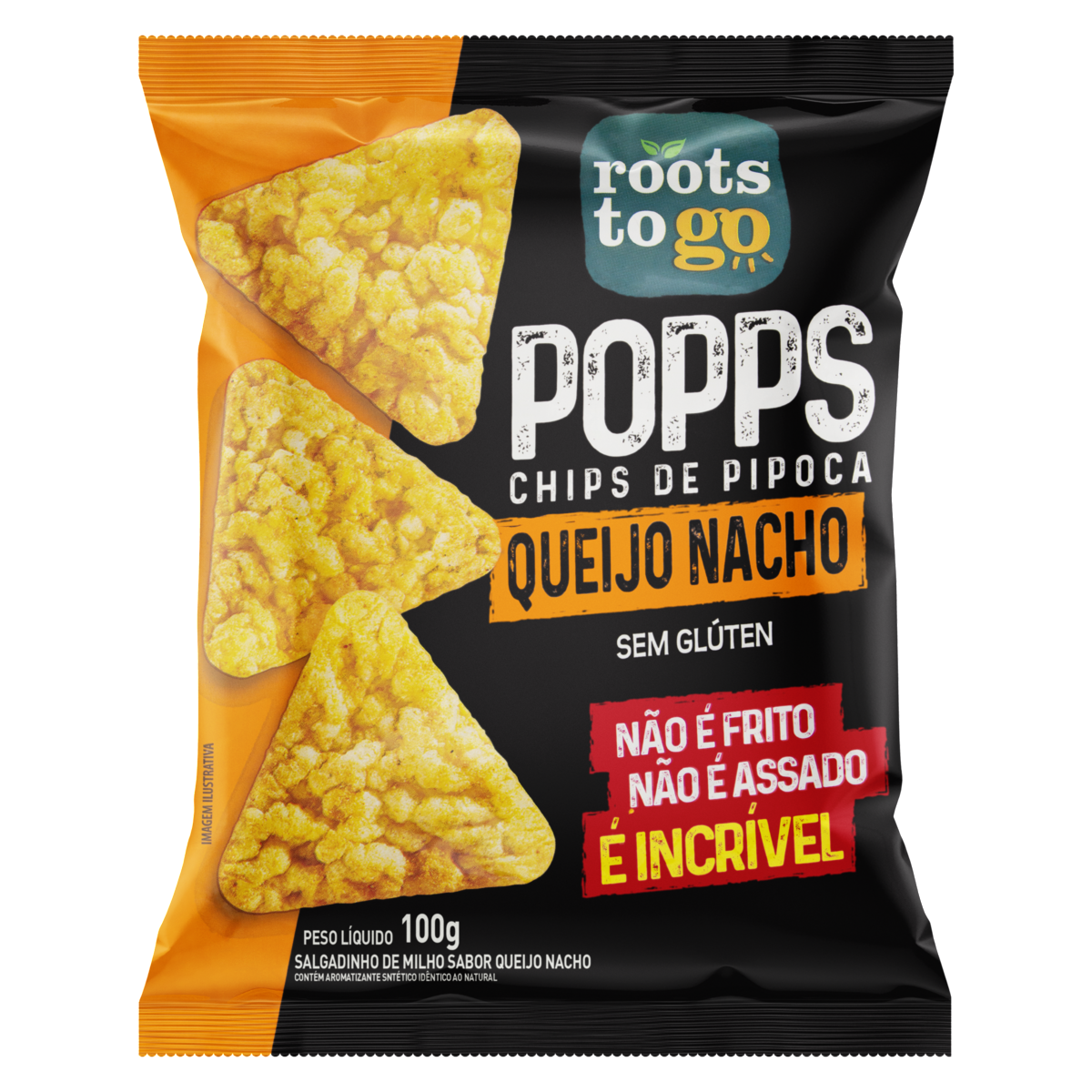 7898557010299 - CHIPS DE PIPOCA QUEIJO NACHO ROOTS TO GO POPPS PACOTE 100G