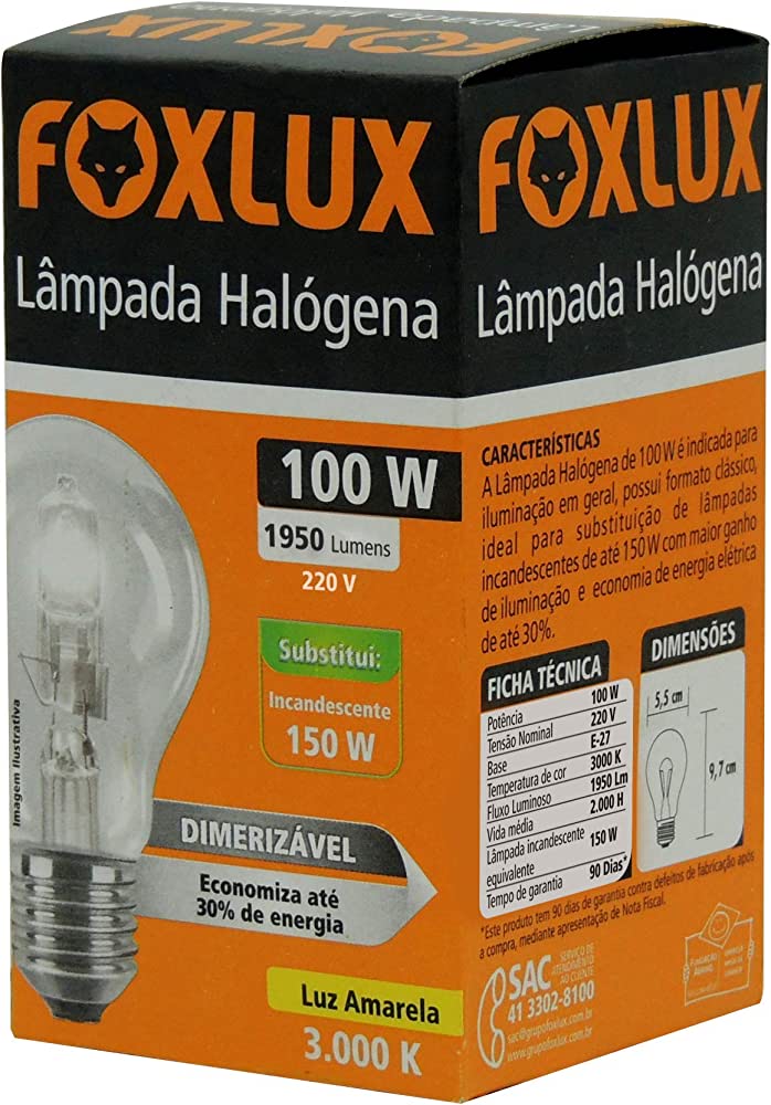 7898586132184 - LAMPADA HALOGENA FOXLUX 100W 220V