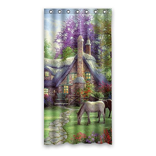 7898602642161 - CYS COUNTRY HOUSE SUMMER GARDEN HORSE GREEN AND PURPLE RED WHITE SHOWER CURTAIN WATERPROOF MILDEW-RESISTANT ANTIBACTERIAL BATH CURTAIN 36 X72
