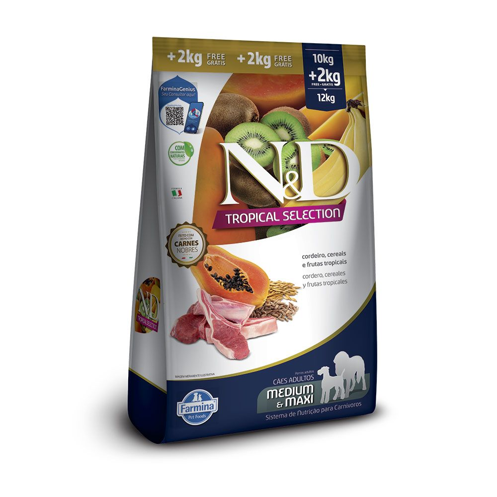 7898604436560 - ND TROPICAL SELECTION CAN ADULT MD/MX CORDEIRO 10+2KG