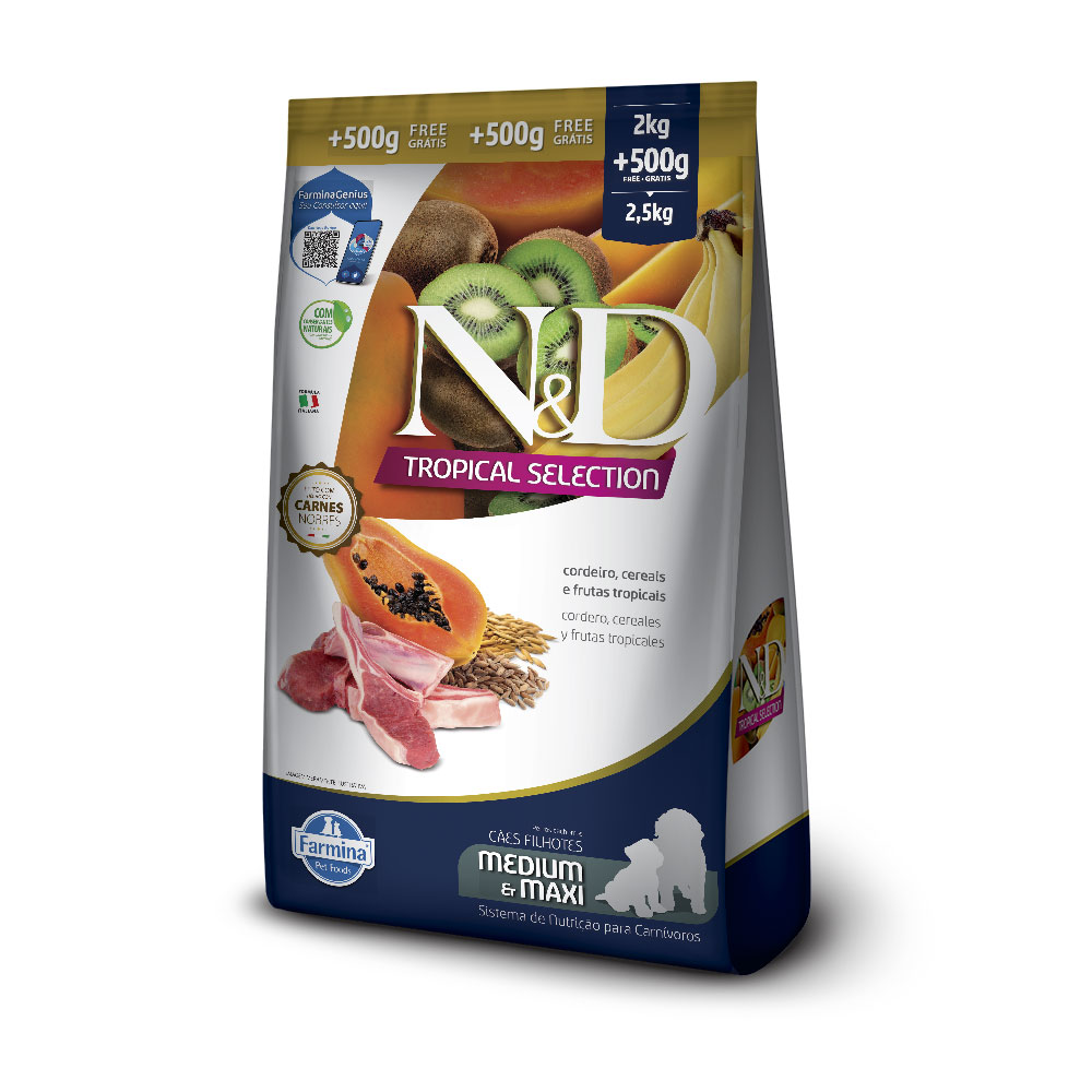 7898604437277 - ND TROPICAL SELECTION CAN PUPPY MD/MX CORDEIRO 2+0,5KG