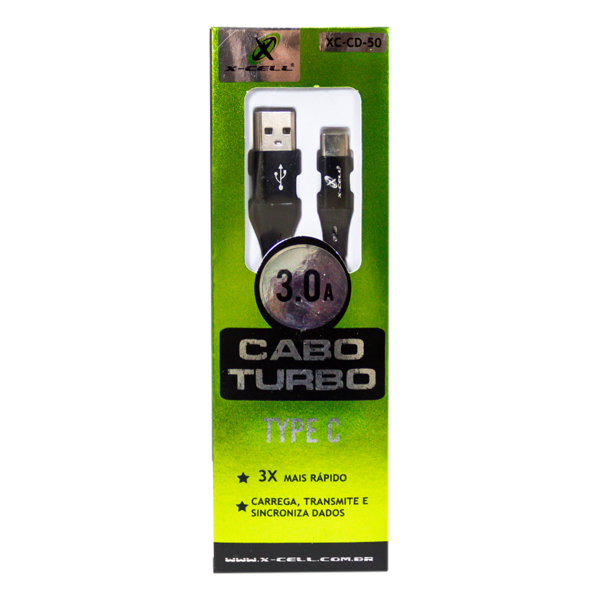 7898615158192 - CABO DE DADOS TURBO USB/TYPE CD-50 C 3.0A -1.0 METROS (BLISTER)