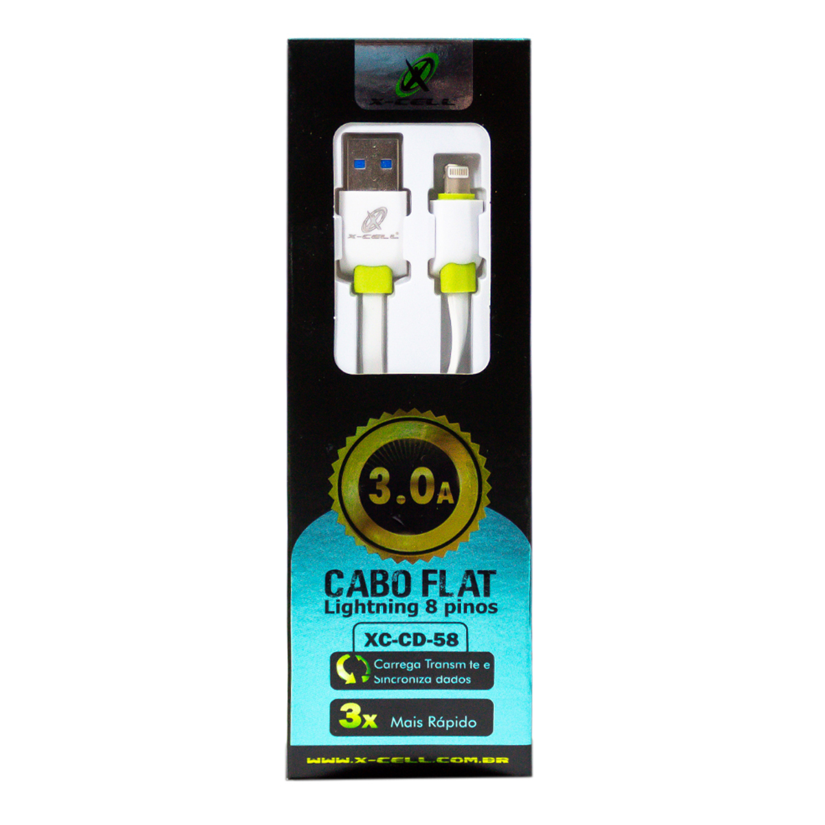 7898615158901 - CABO DE DADOS FLAT USB LIGHT 8P 3.0A 1M XC-CD-58 COMERCIAL BELLA