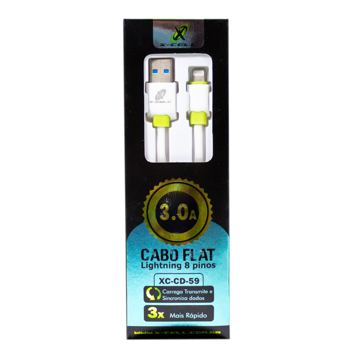 7898615158918 - CABO DE DADOS FLAT USB LIGHT 8P 3.0A 2M XC-CD-59 COMERCIAL BELLA