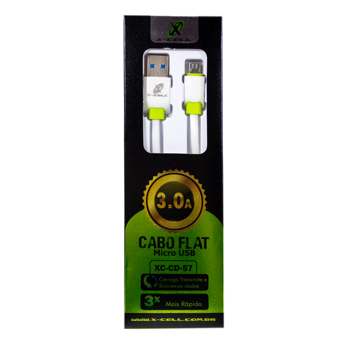 7898615158949 - CABO DE DADOS FLAT USB MICRO USB 3.0A 2M XC-CD-57 COMERCIAL BELLA