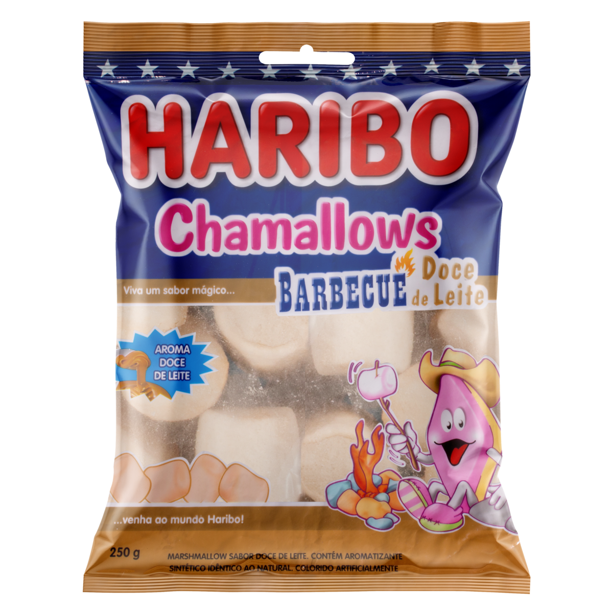 7898629570430 - MARSHMALLOW DOCE DE LEITE BARBECUE HARIBO CHAMALLOWS PACOTE 250G