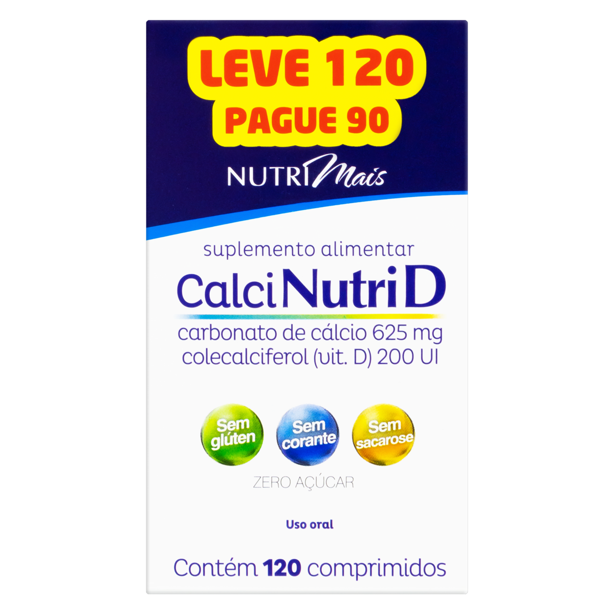 7898633380254 - NUTRIMAIS CALCINUTRI D ZERO AÇÚCAR NUTRIEX CAIXA LEVE 120 PAGUE 90 UNIDADES