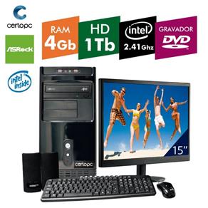 7898641000052 - COMPUTADOR + MONITOR 15`` INTEL DUAL CORE 2.41GHZ 4GB HD 1TB DVD CERTO PC FIT 036