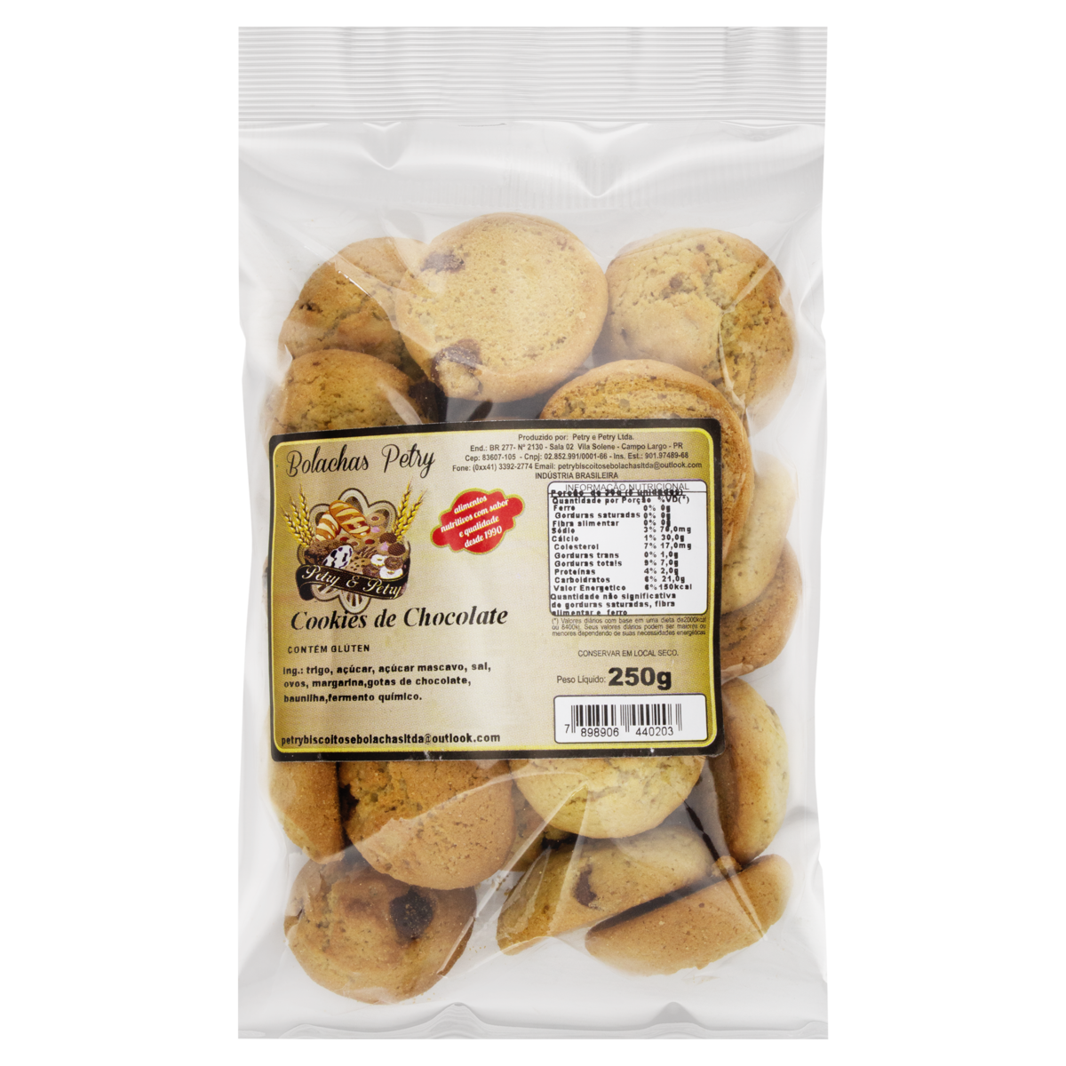 7898906440203 - BISCOITO COOKIE CHOCOLATE PETRY PACOTE 250G