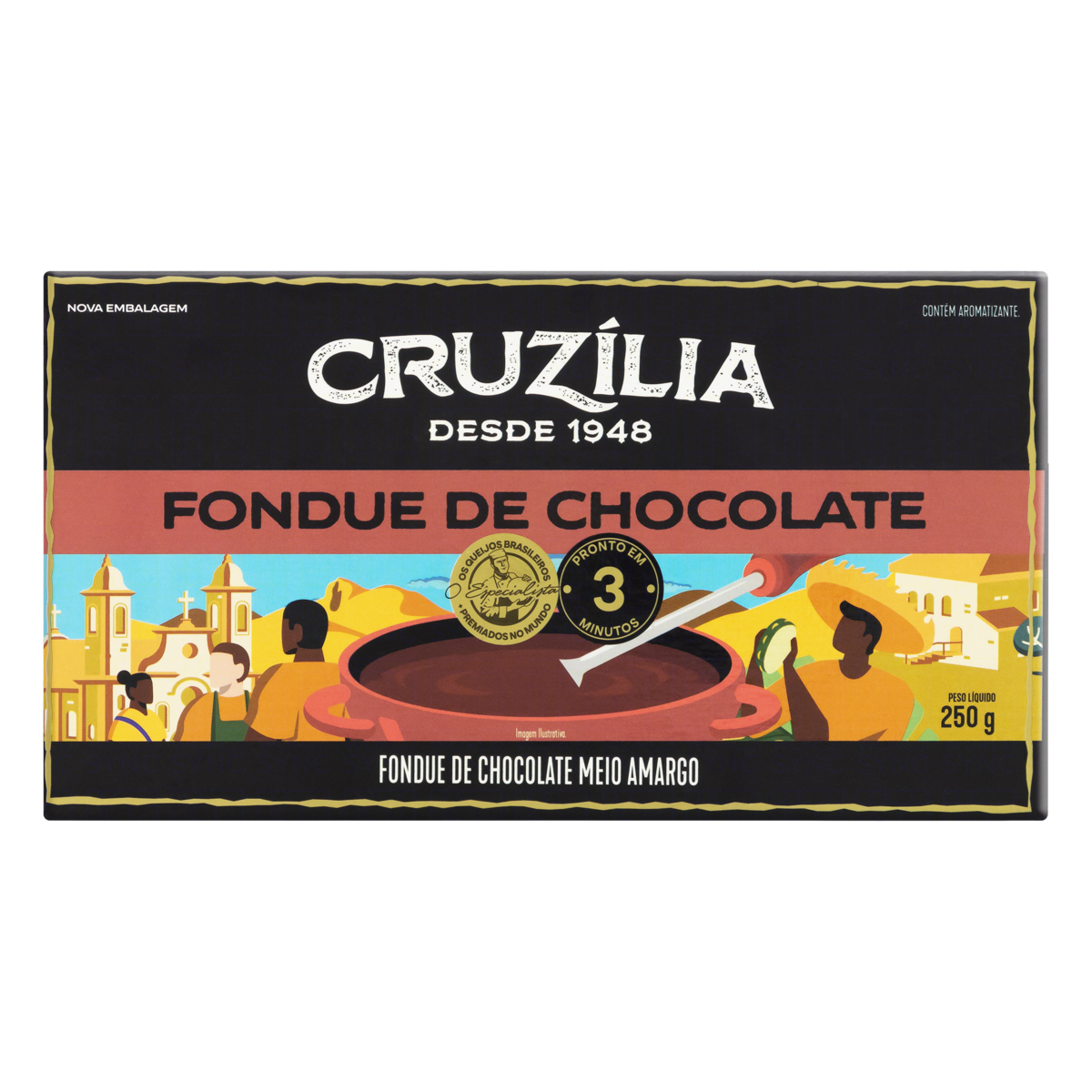 7898911657986 - FONDUE DE CHOCOLATE MEIO AMARGO CRUZÍLIA CAIXA 250G