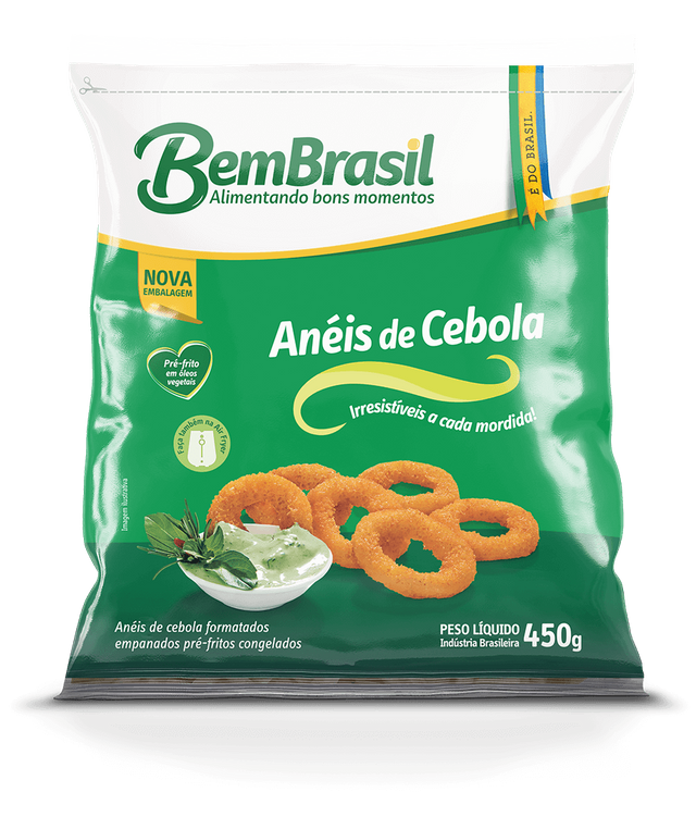 7898921567350 - ANÉIS DE CEBOLA EMPANADOS PRÉ-FRITOS CONGELADOS BEM BRASIL PACOTE 450G