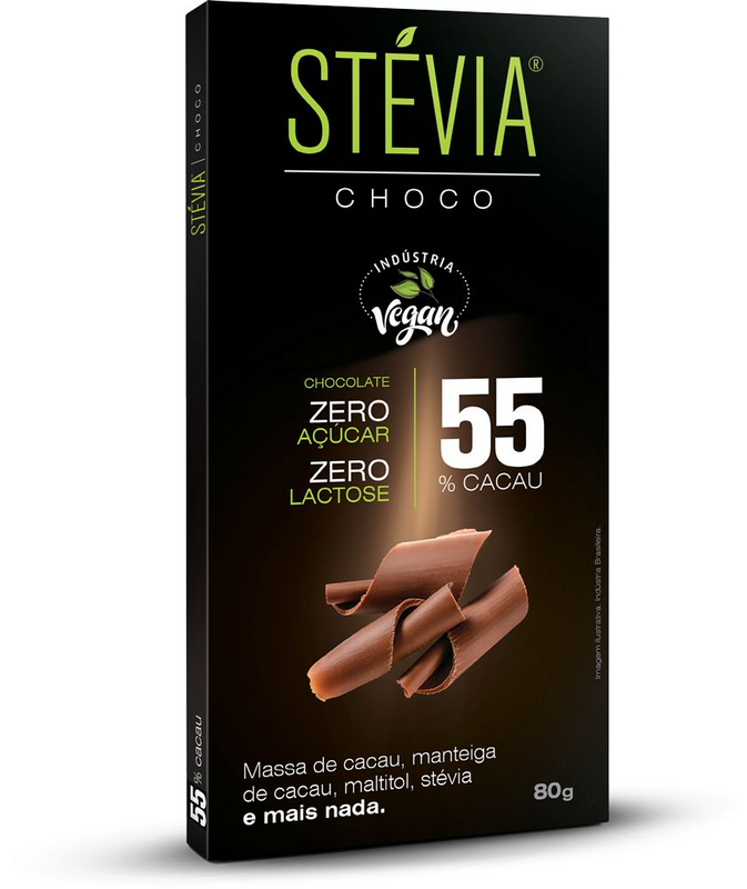 7898934983598 - CHOCOLATE C/ STEVIA 55% CACAU 80G STEVIA CHOCO