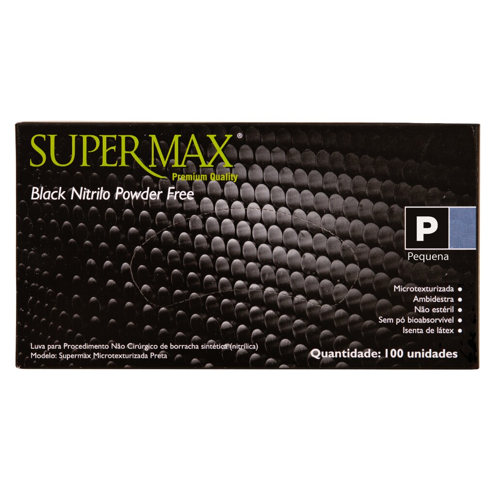 7898945443418 - LUVA S/LATEX SUPER MAX C/100 PEQ BLACK NITRILO