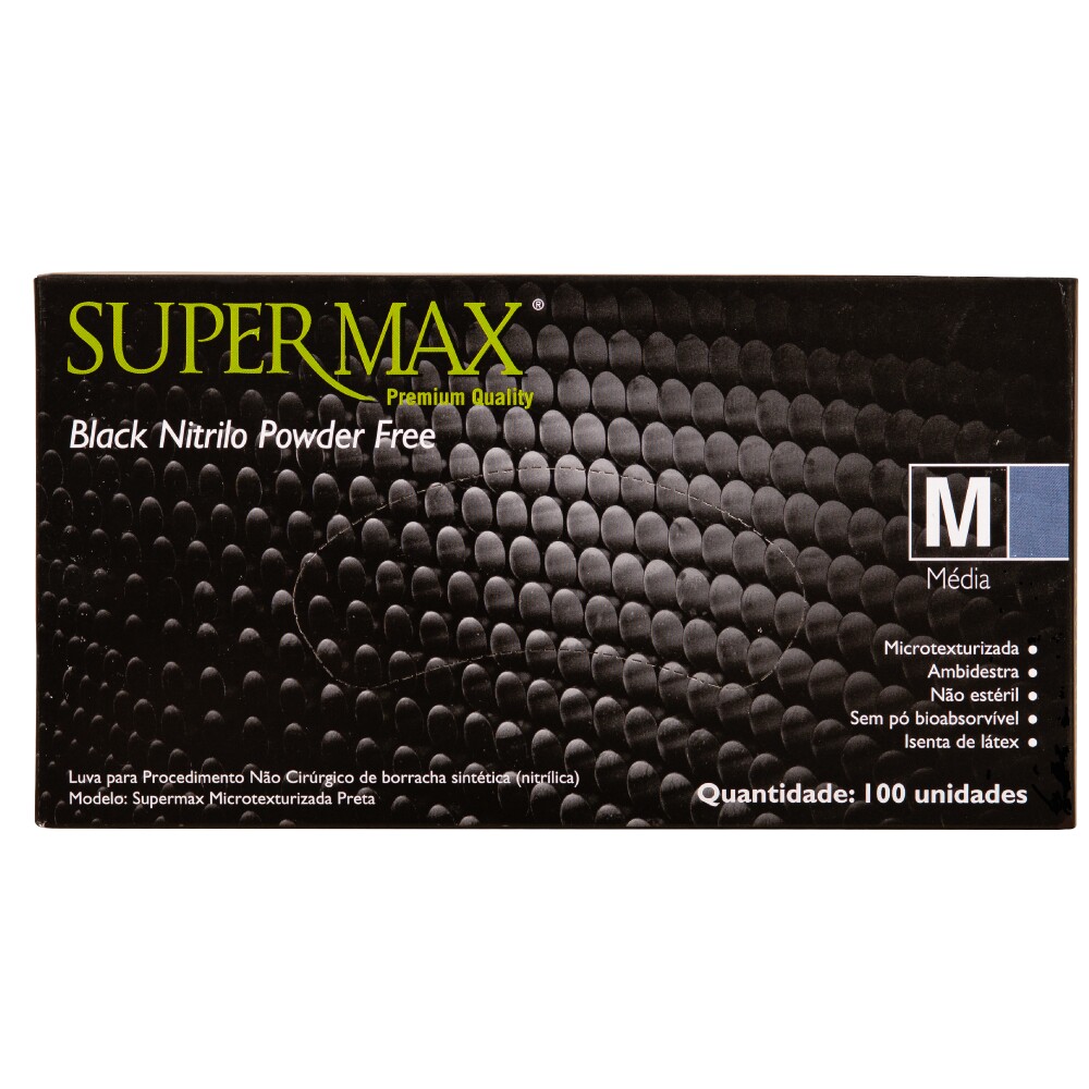 7898945443425 - LUVA S/LATEX SUPER MAX C/100 MED BLACK NITRILO