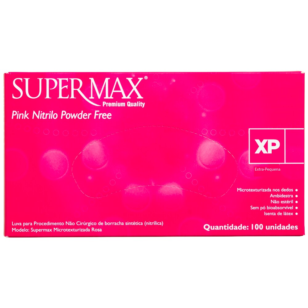 7898945443456 - LUVA S/LATEX SUPER MAX C/100 EXT PEQ PINK NITRILO