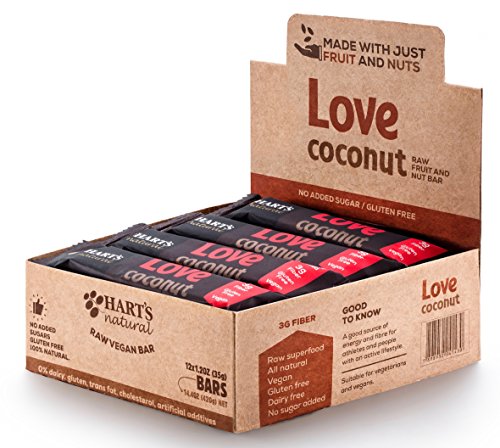 7898952041430 - HARTS NATURAL LOVE COCONUT ENERGY FRUIT BAR GLUTEN FREE LACTOSE FREE HIGH FIBER VEGAN COCONUT & BRAZIL NUTS 1.2 OUNCE (DISPLAY WITH 12 UNITS)