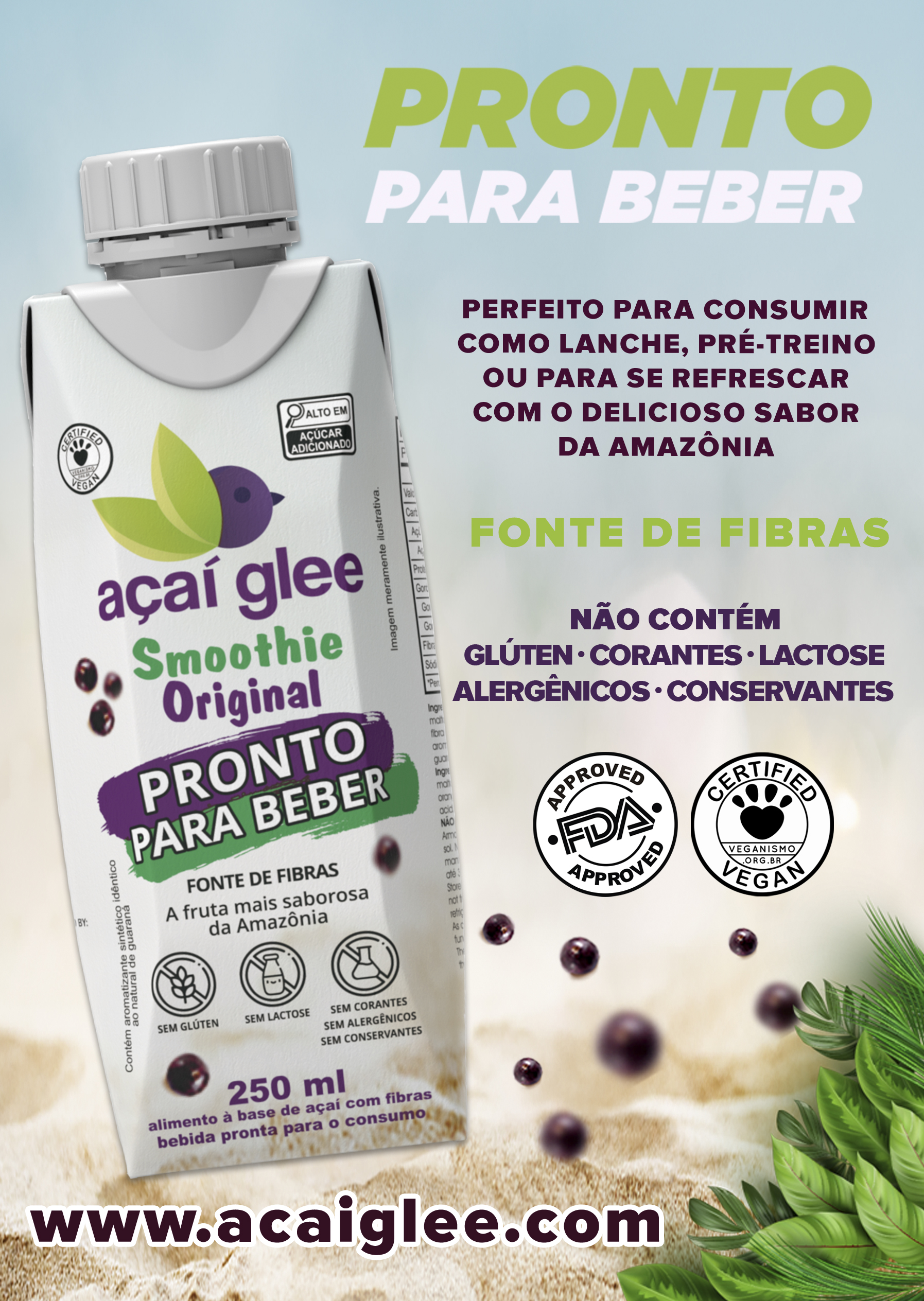 7898968570047 - BEBIDA PRONTA SUCO SMOOTHIE ORIGINAL AÇAÍ GLEE 250 ML