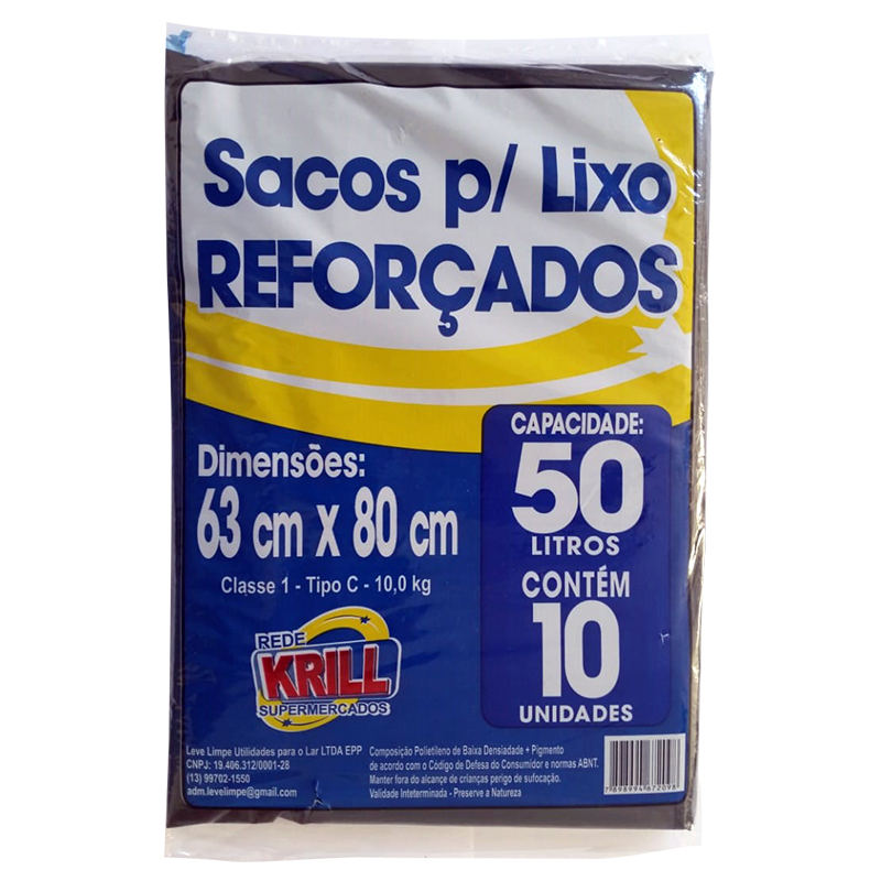 7898994672098 - SACO LIXO REDE KRILL REFORCADO 50L C/10UN