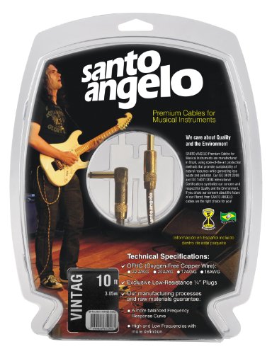 7899028812602 - SANTO ANGELO VINTAGE L 1.22 INCH 1/4-INCH RIGHT ANGLE TO STRAIGHT INSTRUMENT CABLE - 10 FEET