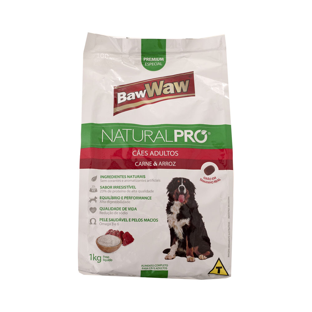 7899306039295 - RACAO CAES BAW WAW 1KG NATURAL PRO CARNE/ARROZ