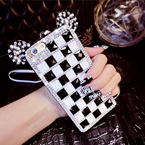 7899486340273 - THREE CRAY LUXURY LOVELY ANIMAL 3D CRAFTS GLITTER EARS CASE COVER WITH DIAMOND DESIGN FOR IPHONE6PLUS/6SPLUS CASE (IPHONE6PLUS, WHITE+BLACK)