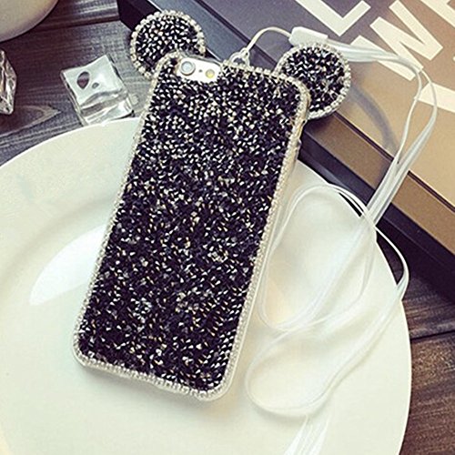 7899486340679 - THREE CRAY LUXURY LOVELY ANIMAL 3D CRAFTS GLITTER EARS RABBIT EARS BEAR EARS MOUSE EARS CASE COVER WITH DIAMOND DESIGN FOR IPHONE 6PLUS/IPHONE 6SPLUS CASE (IPHONE6PLUS, M-BLACK)