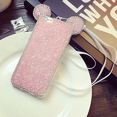 7899486340686 - THREE CRAY LUXURY LOVELY ANIMAL 3D CRAFTS GLITTER EARS RABBIT EARS BEAR EARS MOUSE EARS CASE COVER WITH DIAMOND DESIGN FOR IPHONE 6/IPHONE 6S CASE (IPHONE6/6S, M-PINK)