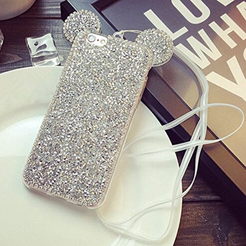7899486340709 - THREE CRAY LUXURY LOVELY ANIMAL 3D CRAFTS GLITTER EARS RABBIT EARS BEAR EARS MOUSE EARS CASE COVER WITH DIAMOND DESIGN FOR IPHONE 6/IPHONE 6S CASE (IPHONE6/6S, M-WHITE)