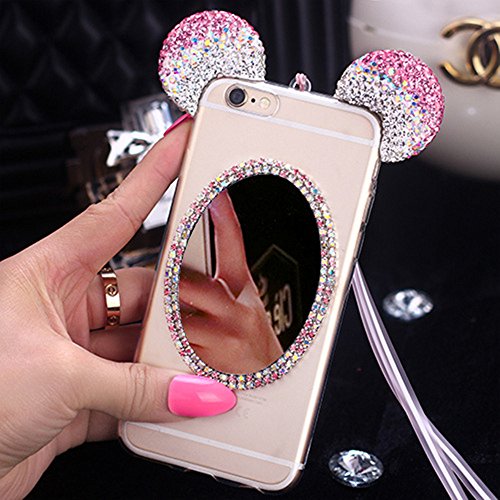 7899486340822 - THREE CRAY LUXURY LOVELY ANIMAL 3D CRAFTS GLITTER EARS RABBIT EARS BEAR EARS MOUSE EARS CASE COVER WITH DIAMOND DESIGN FOR IPHONE 6/IPHONE 6S CASE (IPHONE6/6S, TM-PINK)