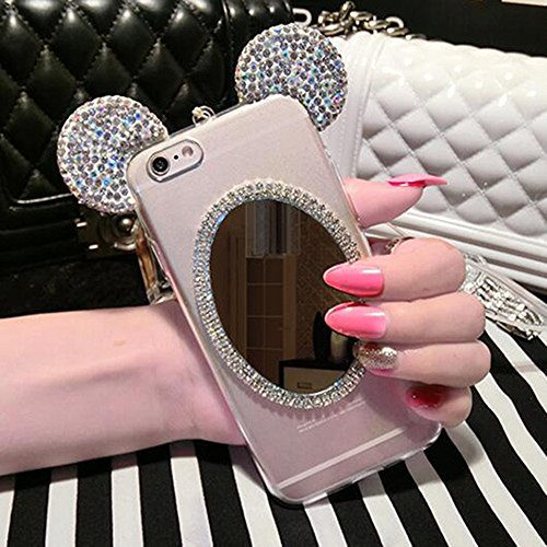7899486340846 - THREE CRAY LUXURY LOVELY ANIMAL 3D CRAFTS GLITTER EARS RABBIT EARS BEAR EARS MOUSE EARS CASE COVER WITH DIAMOND DESIGN FOR IPHONE 6/IPHONE 6S CASE (IPHONE6/6S, TM-WHITE)