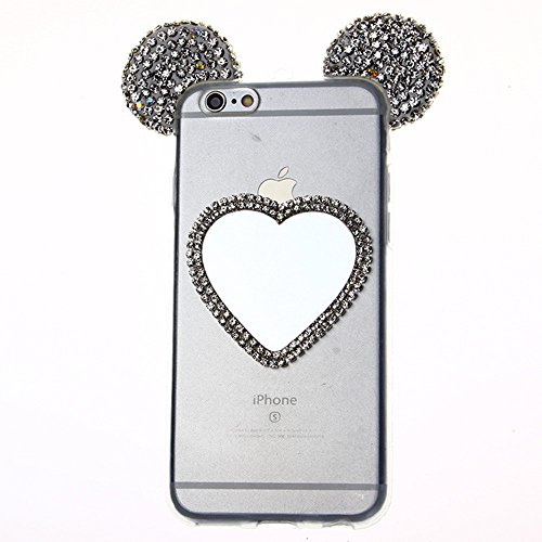 7899486340884 - THREE CRAY LUXURY LOVELY ANIMAL 3D CRAFTS GLITTER EARS RABBIT EARS BEAR EARS MOUSE EARS CASE COVER WITH DIAMOND DESIGN FOR IPHONE 6/IPHONE 6S CASE (IPHONE6/6S, TL-WHITE)