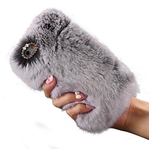 7899486341065 - THREE CRAY FASHION PLUSH WOOL FLUFFY VILLI FUR WITH DIAMOND DESIGN BLING COVER SKIN PHONE CASE FOR IPHONE 6PLUS