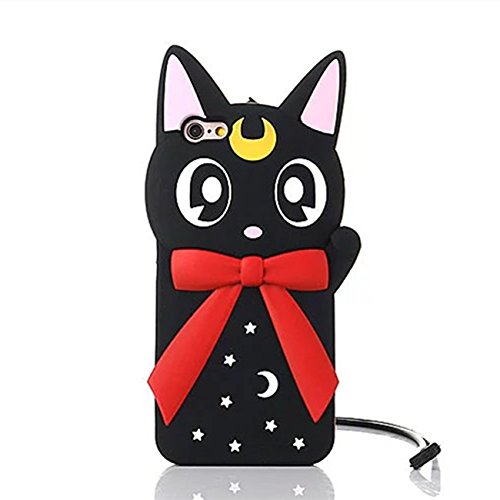 7899486341836 - IPHONE 6PLUS CASE, THREE CRAY SOFT SILICONE CUTE CARTOON CAT BIG EYES PURIFIED WATER LOVE POPSICLE PENCIL PHONE CASE COVER FOR IPHONE 6PLUS(BLACK CAT)+ EXCLUSIVE LANYARD