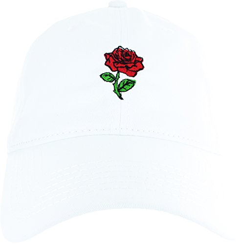 7899790704983 - DAD HAT CAP - ROSE FLOWER EMOJI EMBROIDERED ADJUSTABLE WHITE BASEBALL CAP