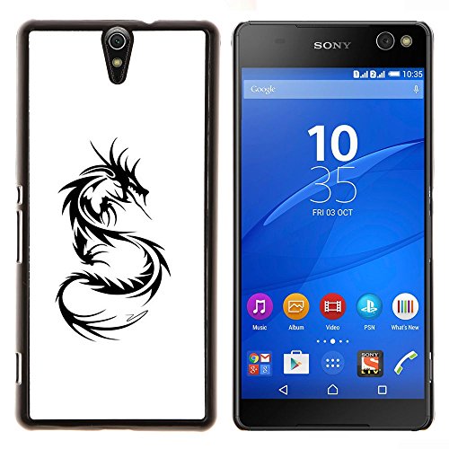 7899836737319 - HARD CASE SHELL COVER PROTECTIVE ACCESSORY BY RAYDREAMMM - SONY XPERIA C5 ULTRA - DECAL BLACK WHITE MONSTER TATTOO