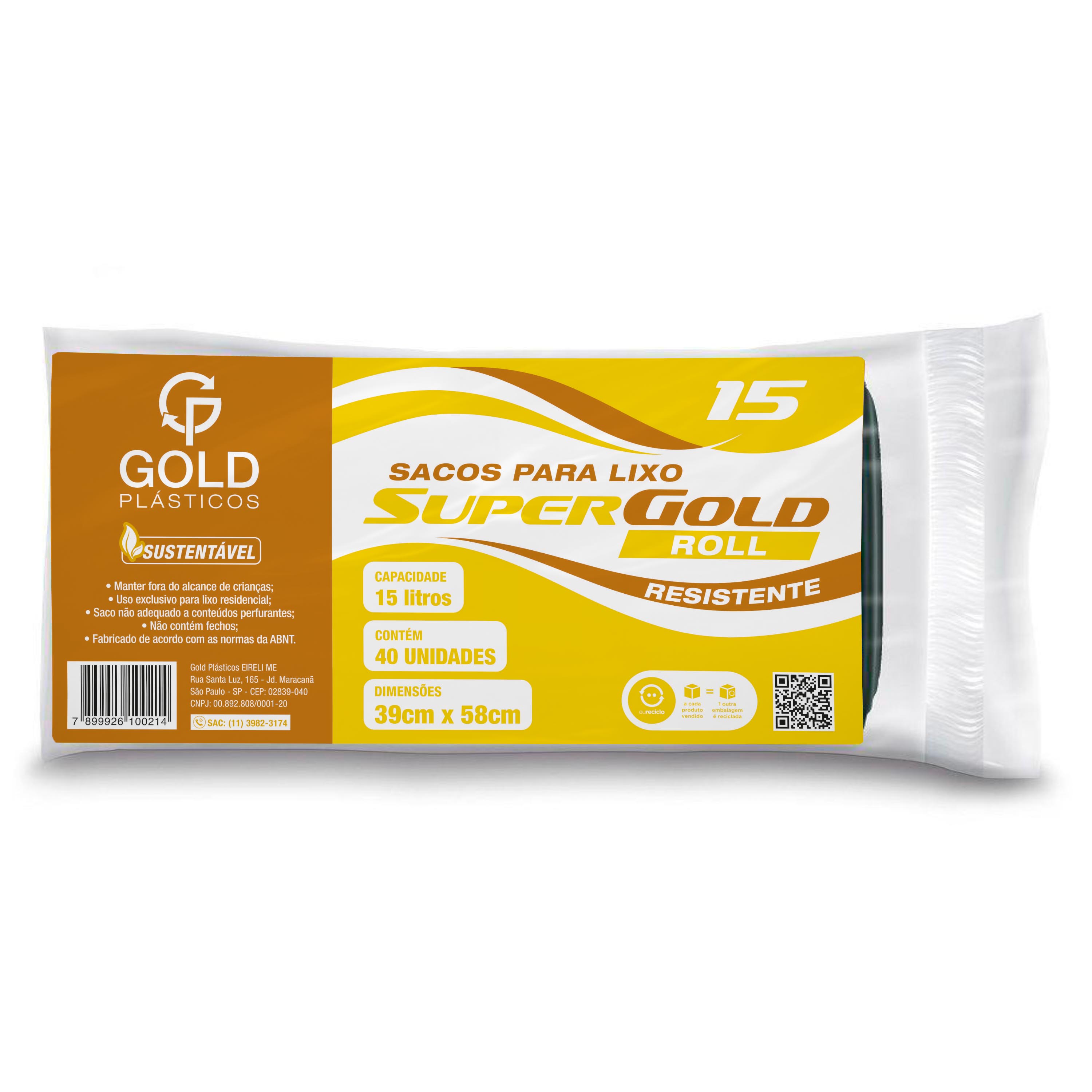 7899926100214 - SACO DE LIXO SUPER GOLD ROLL 15L