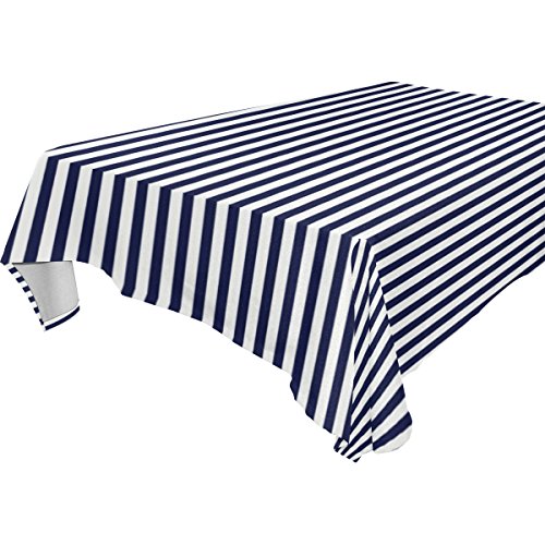 7905043649144 - YUIHOME SINGLE FACE NAVY POLYESTER TABLECLOTHS 54 X 72 INCHES RECTANGLE & OBLONG WHITE STRIPES TABLE TOP DECORATION