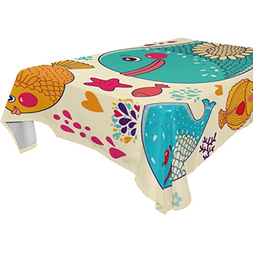 7905043650065 - YUIHOME SINGLE FACE FISH POLYESTER TABLECLOTHS 60 X 60 INCHES RECTANGLE & OBLONG WHALE TABLE TOP DECORATION