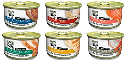 0790566632660 - CANIDAE GRAIN FREE PURE CANNED CAT FOOD 6 FLAVOR VARIETY BUNDLE: SALMON, TROUT & LOBSTER, SEAFOOD, CHICKEN, DUCK & DUCK LIVER, AND TURKEY & RABBIT, 3 OUNCES EACH (12 CANS TOTAL)
