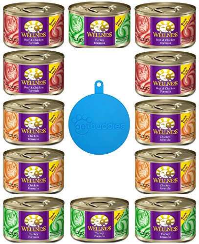 0790566634367 - WELLNESS COMPLETE HEALTH GRAIN FREE CANNED CAT FOOD 3 FLAVOR VARIETY BUNDLE (12 CANS TOTAL, 3 OUNCES EACH) PLUS 1 PET BUDDIES CAT/DOG FOOD SILICONE CAN COVER -- 13 ITEMS TOTAL
