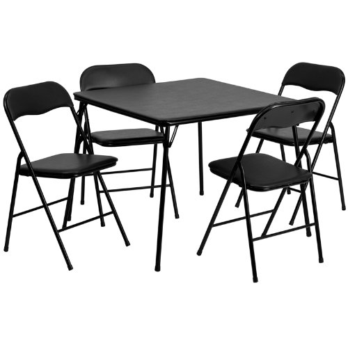 0790725488442 - 5 PIECE BLACK FOLDING CARD TABLE AND CHAIR SET