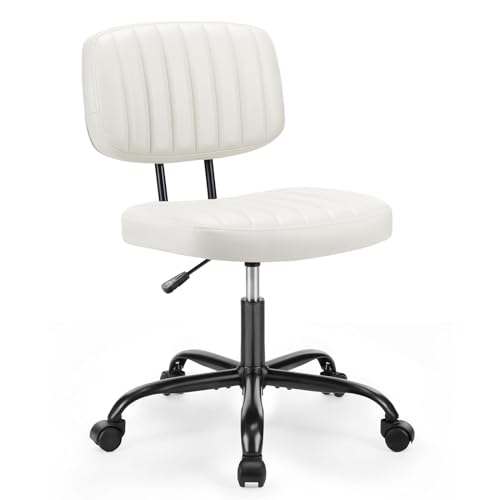 0790943624929 - SWEETCRISPY SMALL OFFICE COMPUTER DESK CHAIR WITH WHEELS AND LUMBAR SUPPORT, COMFY CUTE ARMLEES PU LEATHER VANITY ROLLING SWIVEL TASK CHAIR NO ARM FOR ADULT, STUDENT