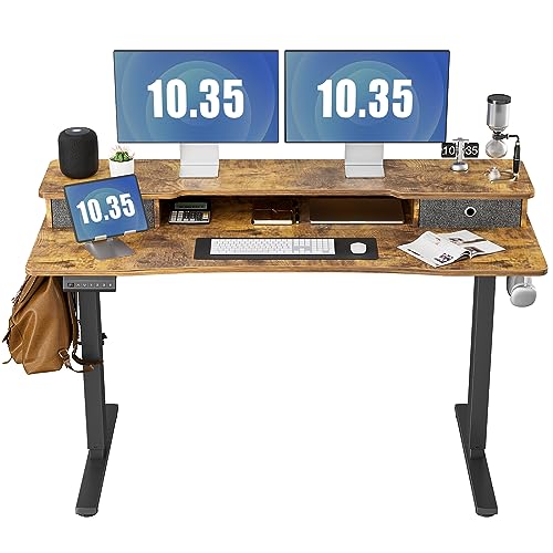 0790943625155 - DUMOS 55 INCH ELECTRIC STANDING DESK WITH DOUBLE DRAWERS HEIGHT ADJUSTABLE SIT STAND UP PC WORK TABLE ERGONOMIC RISING HOME OFFICE COMPUTER WORKSTATION WITH STORAGE SHELF