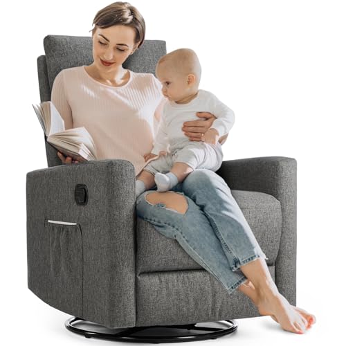 0790943626305 - SWEETCRISPY SWIVEL ROCKING ROCKER RECLINER, GLIDER NURSERY CHAIR FOR LIVING ROOM WITH EXTRA LARGE FOOTREST, HIGH BACK, UPHOLSTERED DEEP SEAT (LIGHT GREY)