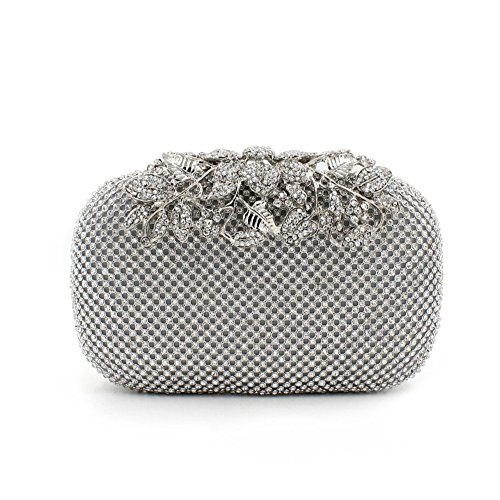 7909792864513 - CLUTCH PURSES CLASSY FLOWER FOR WOMEN LUXURY RHINESTONE CRYSTAL EVENING CLUTCH BAGS VINTAGE PARTY (SLIVER)