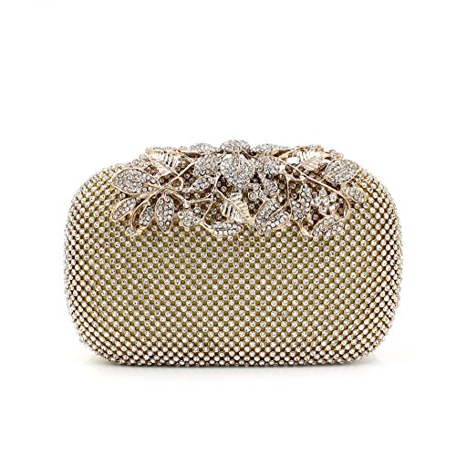 7909792864520 - GOLD CLUTCH PURSES CLASSY FLOWER FOR WOMEN LUXURY RHINESTONE CRYSTAL EVENING CLUTCH BAGS VINTAGE PARTY (GOLD)