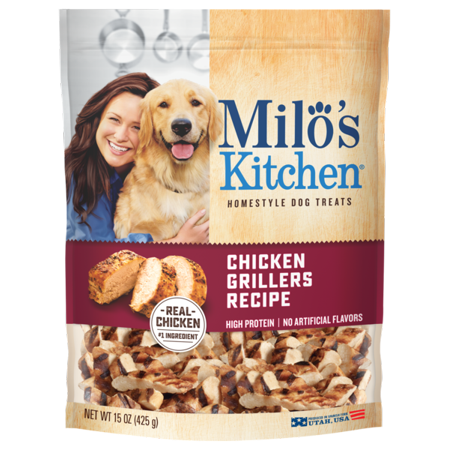 0079100519088 - MILO'S KITCHEN CHICKEN GRILLERS CHICKEN RECIPE WITH NATURAL SMOKE FLAVOR DOG TREATS, 15-OUNCE
