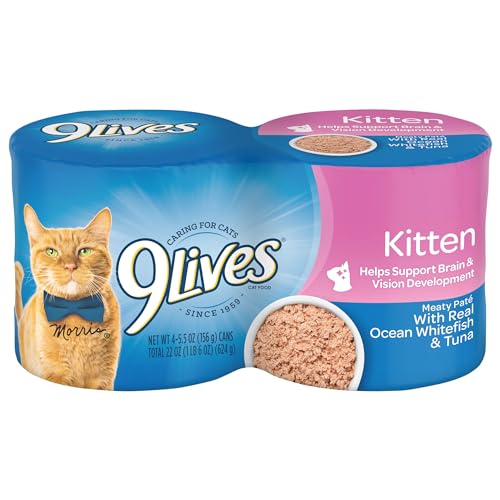 0079100657339 - 9LIVES WET KITTEN FOOD, MEATY PATÉ WITH REAL OCEAN WHITEFISH & TUNA, 5.5 OUNCE CAN (PACK OF 4)
