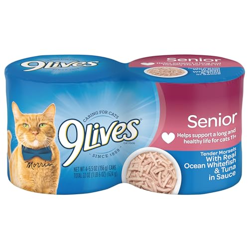 0079100682669 - 9LIVES WET SENIOR CAT FOOD, TENDER MORSELS WITH REAL OCEAN WHITEFISH & TUNA IN SAUCE, 5.5 OUNCE CAN (PACK OF 4)