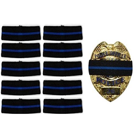 0791043656285 - 10-PACK THIN BLUE LINE STRIPE BLACK POLICE OFFICER BADGE SHIELD FUNERAL HONOR GUARD MOURNING BAND STRAP 1/2